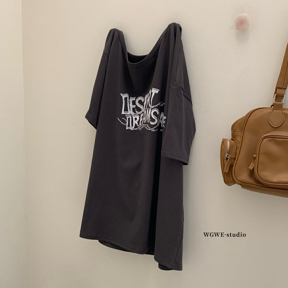 WGWE coreano verano letras antiguas impresión casual oversize hombro oblicuo superior camiseta de manga corta mujer W5626 image 4
