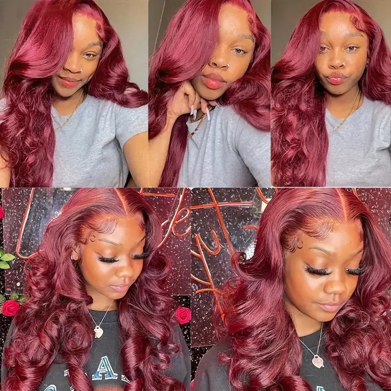 Burgundy Front Lace Wig 13 X 4 Full Head Long Wavy Curls Synthetic Hair Extension European And American Fashion_voghion.com