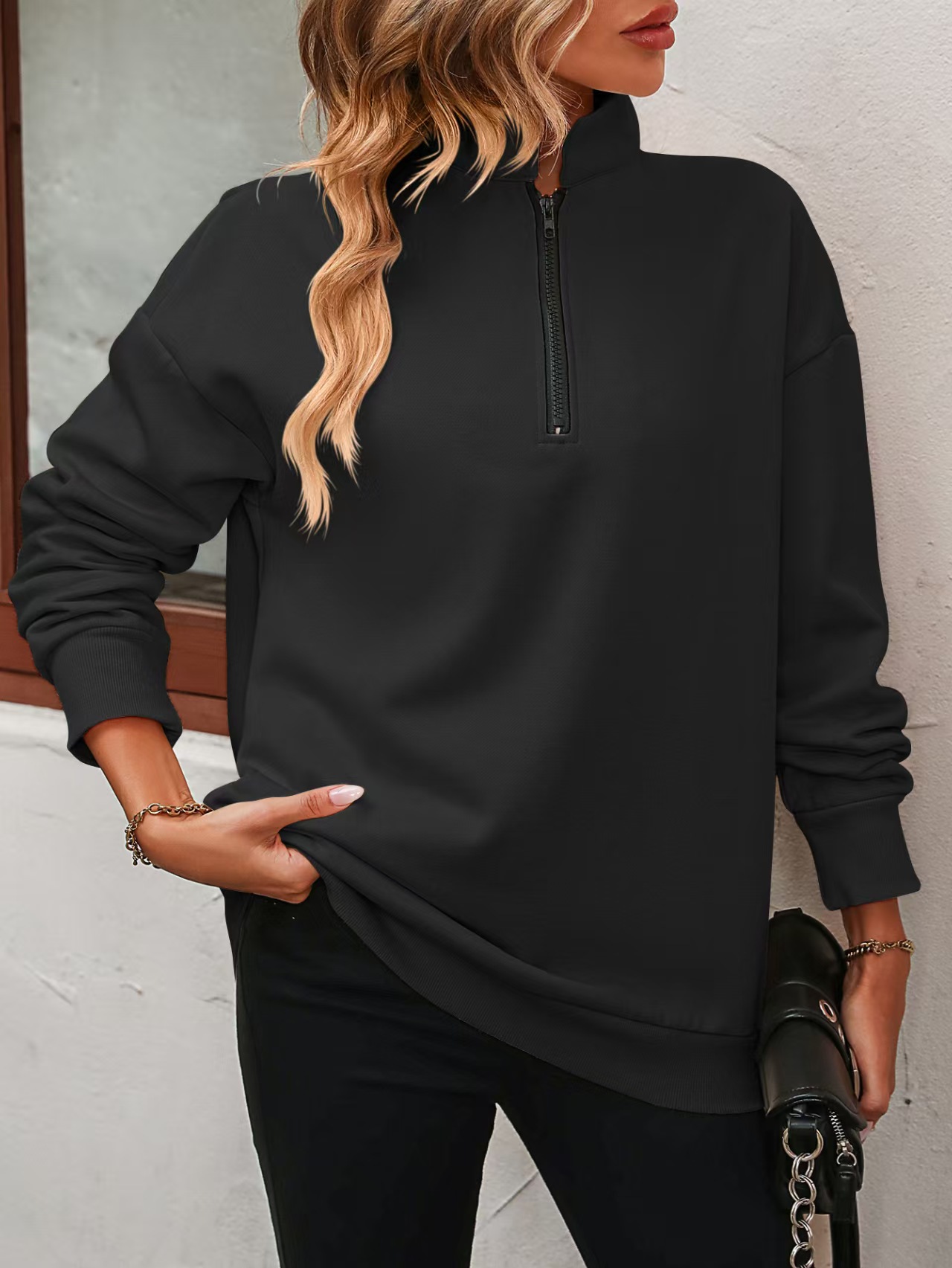 2026 Foreign Trade Women's Half-Zip Long Sleeve Sweatshirt Fashion Pullover Hoodie For Women_ecoleips.com