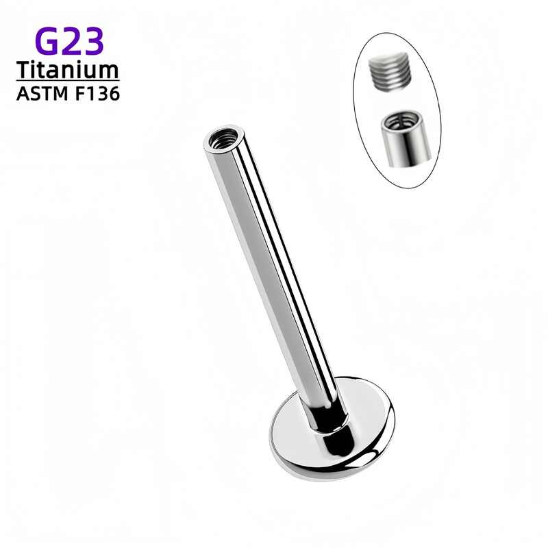 Factory-Supplied F136 Titanium Alloy Polished Internal Thread Base Rod G23 Titanium Alloy Base Flat Rod Lip Stud Earrings