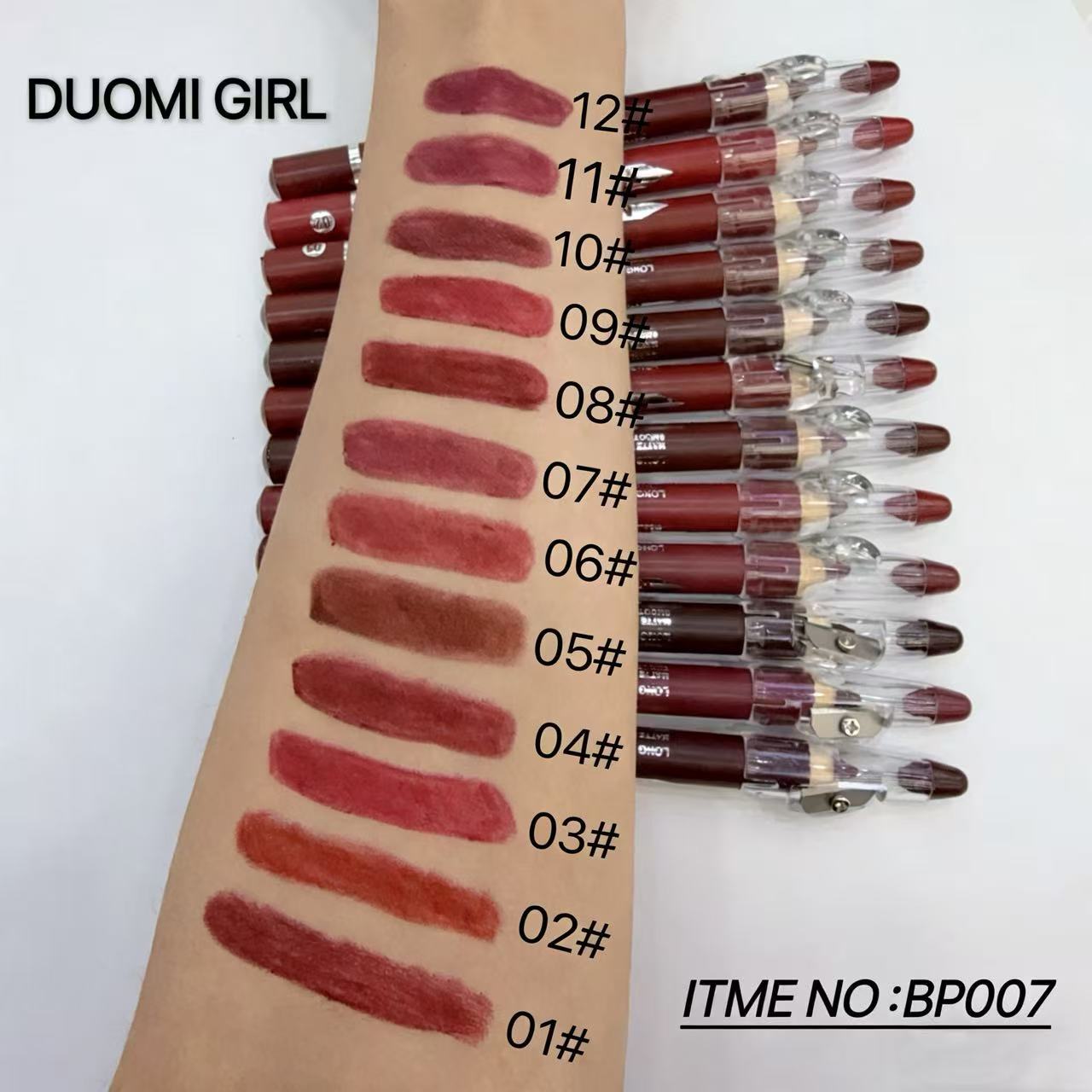 Cross-Border Duomi Girl Makeup Waterproof and Sweat-Proof Smooth Lipstick Pen Lip Liner to Outline the Lip Shape with a Sharpener