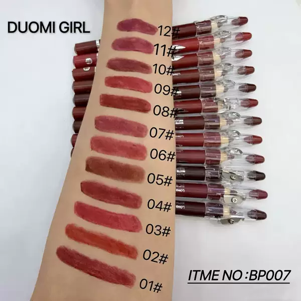 Cross-Border Duomi Girl Makeup Waterproof and Sweat-Proof Smooth Lipstick Pen Lip Liner to Outline the Lip Shape with a Sharpener