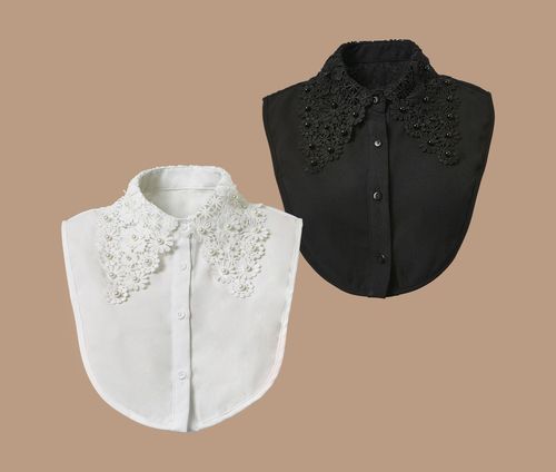 Water soluble pearl flower embroidery Half shirt dickey detachable collar 