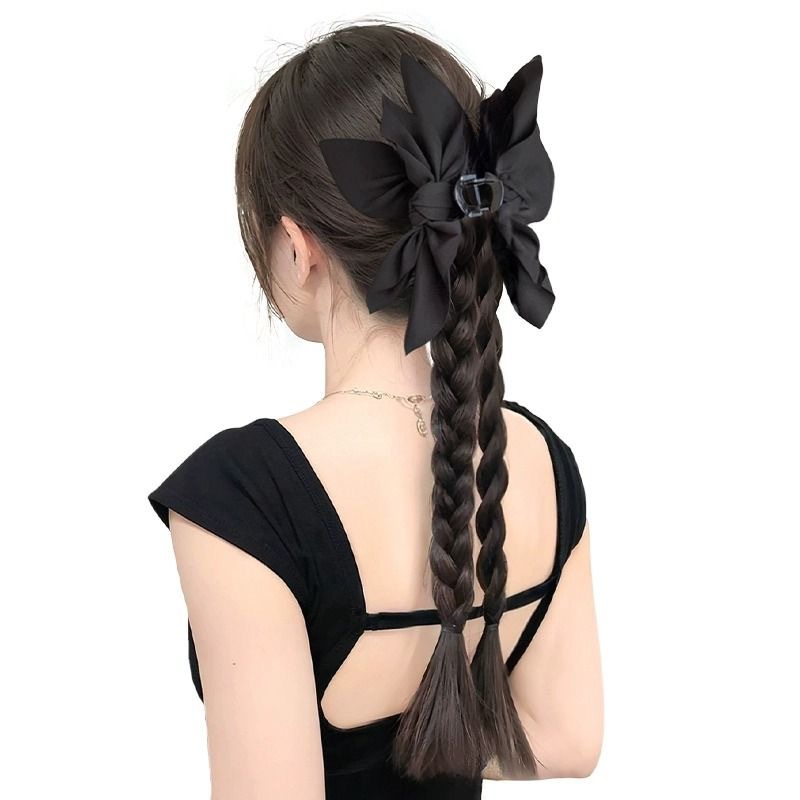 Koni Fake Hair Braid Ponytail for Women with Clamps and Double High Ponytail with Twists, New Chinese Style Natural Look