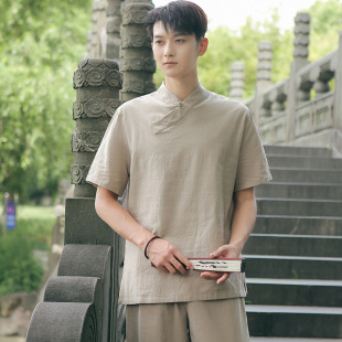 A generation of Chinese style men's linen cotton linen short sleeve T-shirt national style national style casual loose two-piece suit