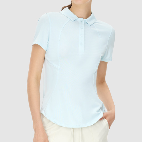 Year Spring and Summer Polo Collar Top Button Arc Shape Sport Yoga Short Sleeve T-Shirt Elastic Fitness Yoga