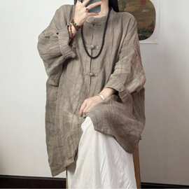 新中式清冷感宽松衬衣禅服唐装上衣棉麻衬衫茶服中风超仙外搭