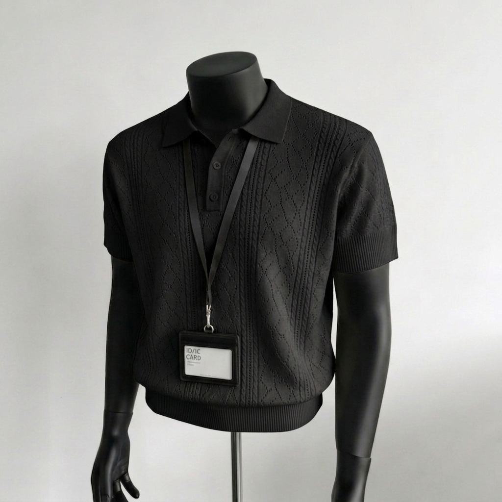 Polo camiseta de punto camiseta de manga corta hombre con solapa hueca textura vieja camiseta de hielo de viento de verano fábrica transfronteriza mayorista image 9