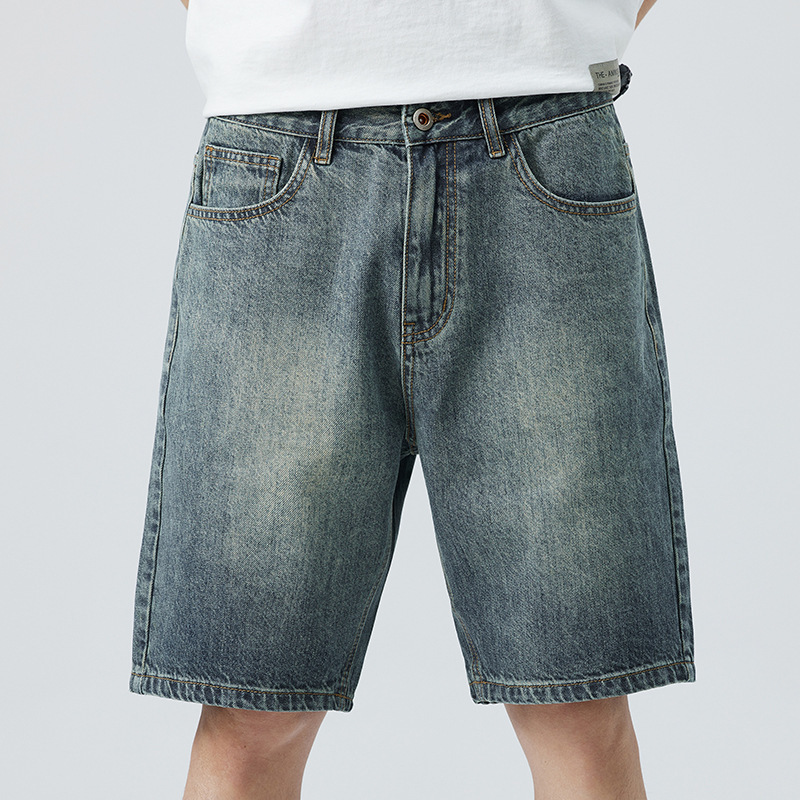 Fabricantes al por mayor jeans retro pantalones cortos de hombre de verano tendencia delgada estilo americano relajado casual cinco pantalones escolares