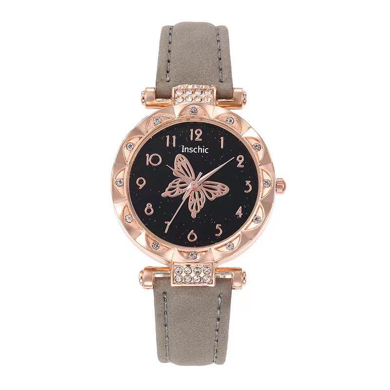 Nueva moda de mujer popular personalizada simple reloj de mujer estudiante versátil diamante mariposa dial reloj de cuarzo
