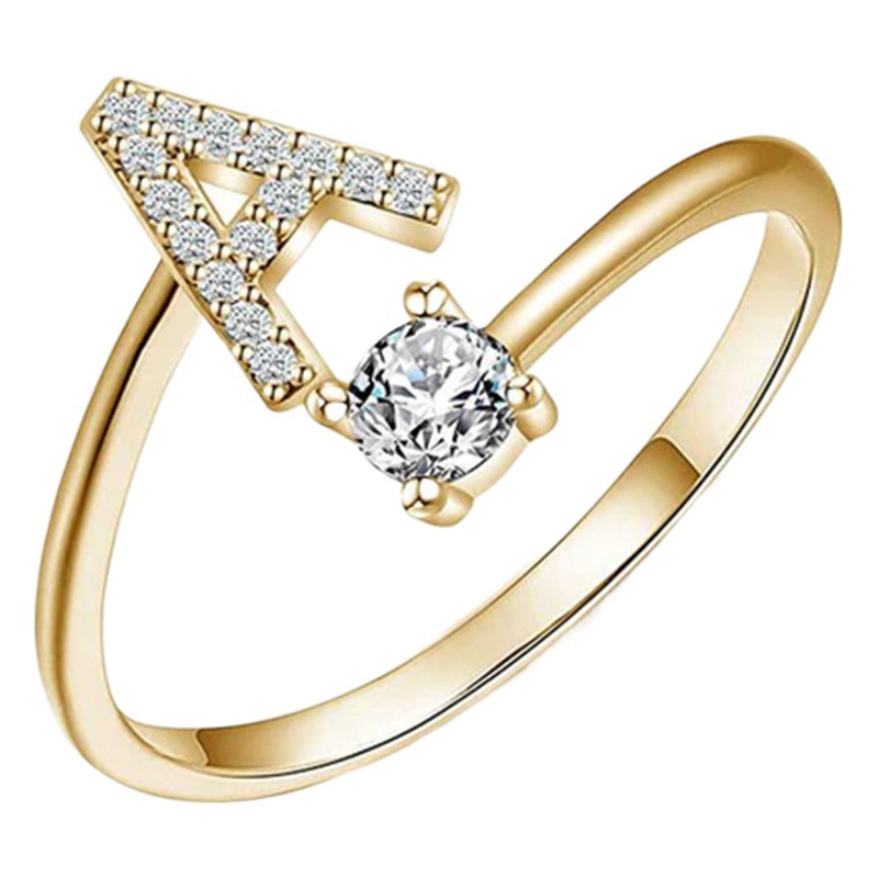 Europe and the United States 26 full diamond English letter opening ring zircon CNC diamond titanium steel vacuum plating does not fade