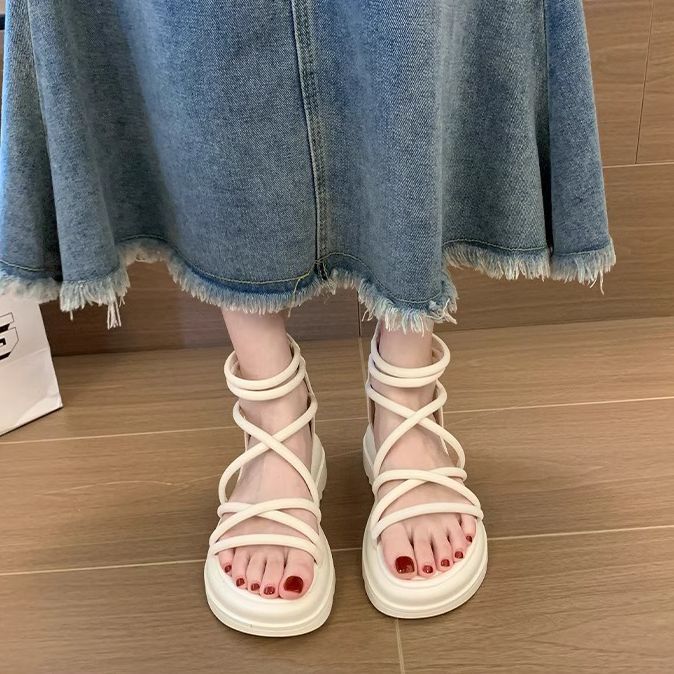 厚底凉鞋女款2025年夏季新款时尚百搭设计感小众气质一字带罗马鞋