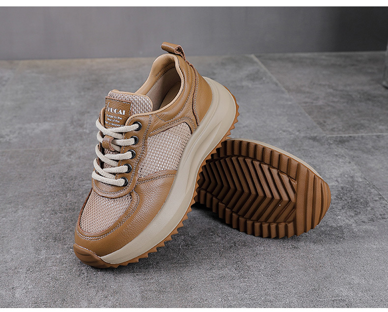 Giày sneaker nữ chunky đế dày da bò lỗ thoáng khí — màu trắng chi tiết 12
