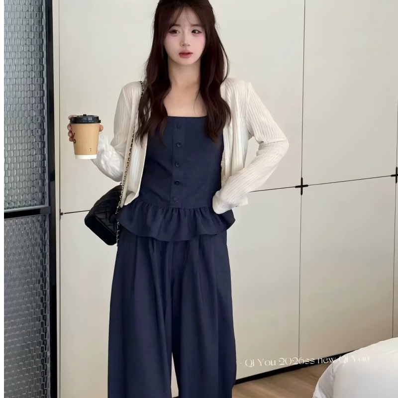 TX new trendy niche ruffle trim slimming and age-reducing Korean-style loose sleeveless camisole three-piece set