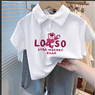 Boys and Girls Summer Cartoon Printed Polo Shirt Sports Short-Sleeved Kidsren's Casual Versatile Breathable Refreshing Lapel T-Shirt