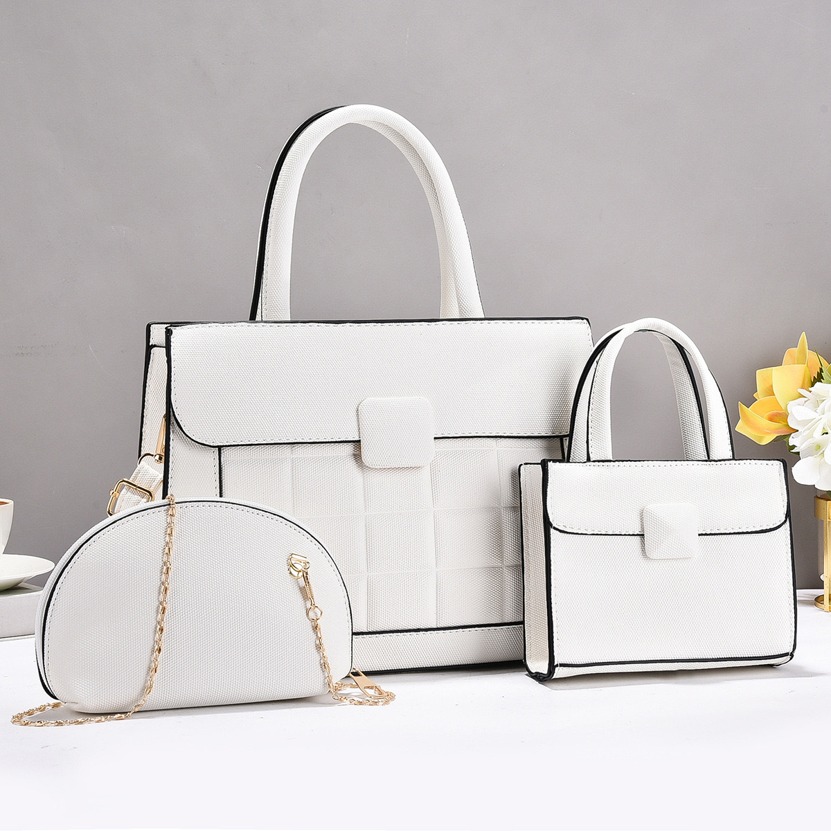 All Seasons Season Women's Gender Women's PU Plaid Elegant Square Zipper Buckle Bag Sets