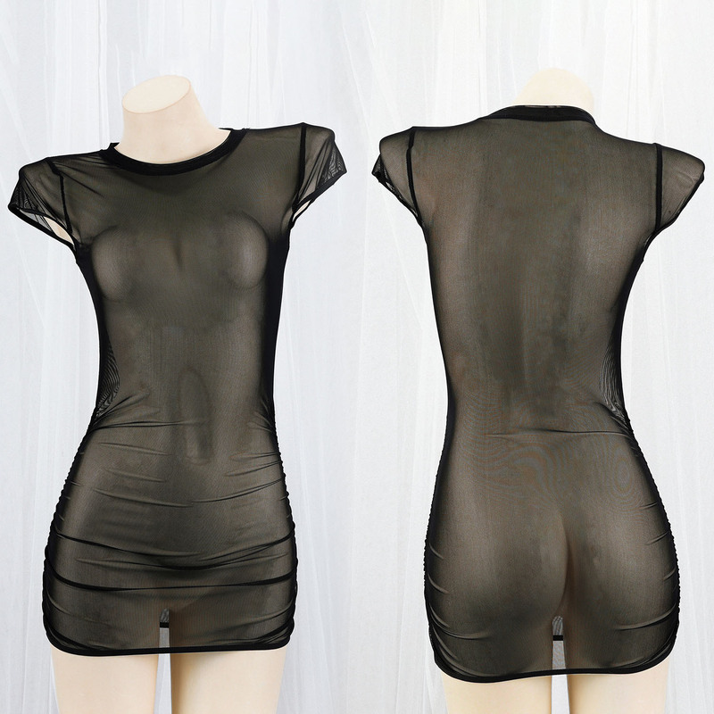 Sexy Transparent Mesh Jumpsuit Sexy Ultra-Short Dress Pajamas Nightdress Women's Figure-Showing Underwear T0446
