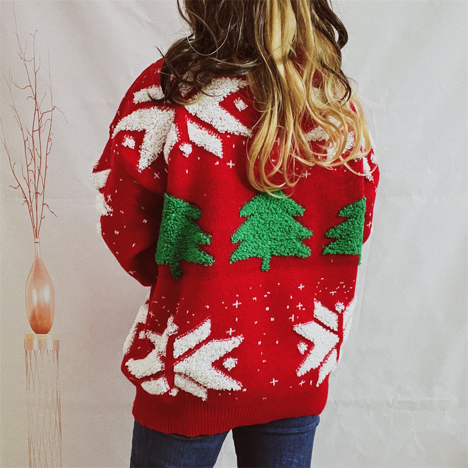 546g Weight Long Sleeve Sleeve Length Pullovers Placket Type knit Fabric Type Long Top Length Sweater Tops Type Christmas Occasion Round Neck Neckline Loose Fit Type Christmas Festival Christmas Tree Pattern Autumn&Winter Season Women's Gender Jacquard Design Streetwear Style Jacquard Craft Wholesale Women's Knit Streetwear Christmas Tree Long Sleeve Jacquard Sweaters & Cardigans 5