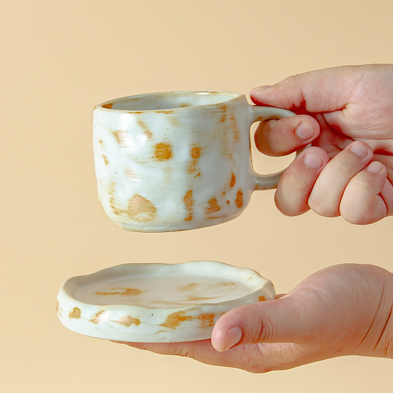跨境亚马逊小众窑变幻彩咖啡杯马克杯水杯送礼咖啡杯碟套装|undefined