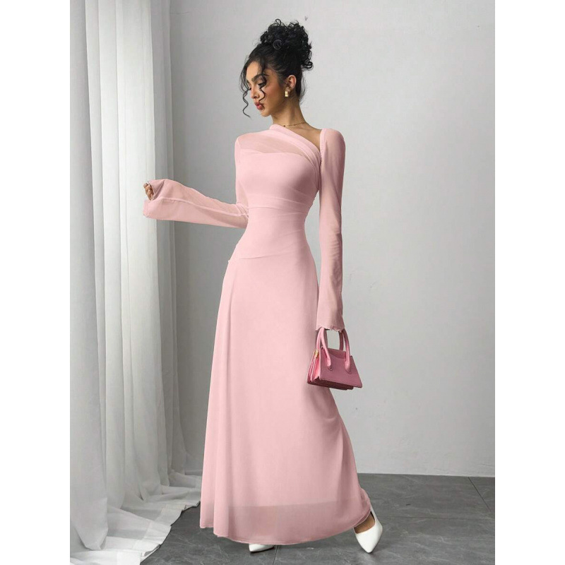 Cross-Border Amazon Europe and America 2026 Summer New Style Asymmetrical Neckline Long-Sleeved Elegant and Fashionable Dress for Women Cross-Border Amazon Europe and America 2026 Summer New Style Asymmetrical Neckline Long-Sleeved Elegant and Fashionable Dress for Women