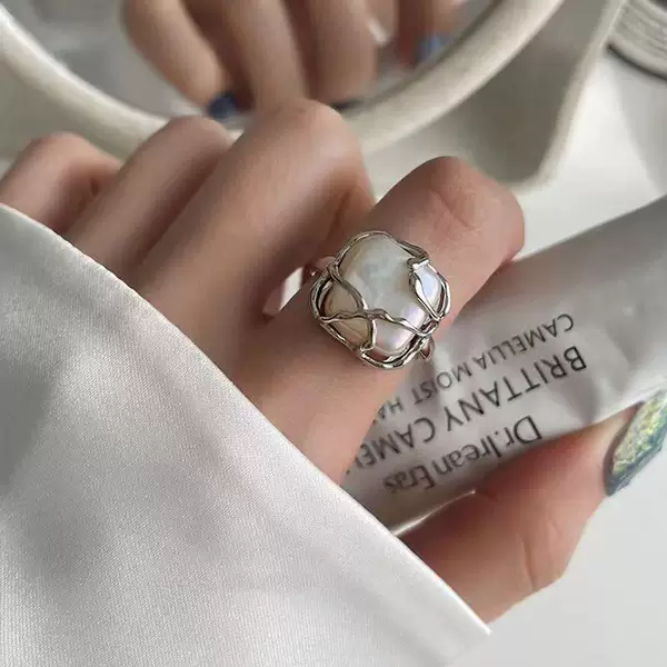 ins Moonlight Forest Thai Silver Ring Women's Pearl Niche Ring Internet Celebrity Cold Style Advanced Student Alloy Jewelry