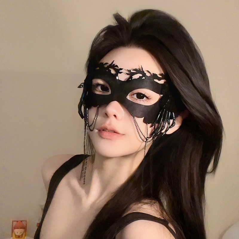 黑色花朵半脸面具女生眼罩蕾丝面罩cos晚会假面舞会装扮万圣节|undefined