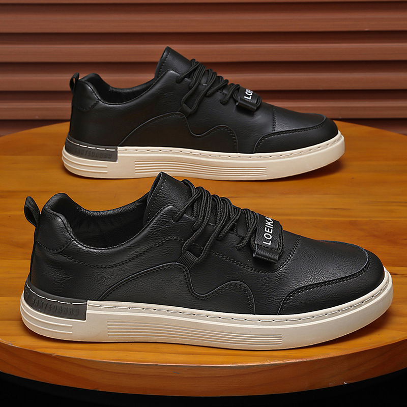 Zapatos de hombre 2025, nuevos zapatos de skate de cuero transpirables de primavera, zapatos deportivos casuales impermeables para hombres