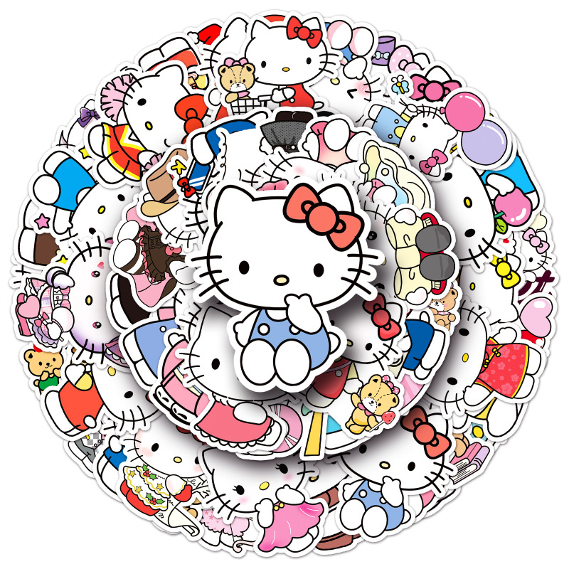 50 Hello Kitty Stickers Sanrio KT Cat Hello Kitty Sanrio Waterproof Decorative Phone Case Stickers