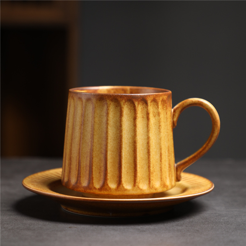 Estilo japonés vintage de cerámica taza de café y platillo traje creativo regalo taza de té de la tarde taza de café de gres