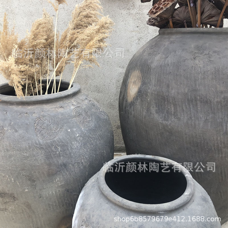 [Yan Lin] maceta de cerámica de tierra maceta de cerámica negra gran cilindro de agua de Weng paquete suave nuevo producto maceta de agua decoración popular