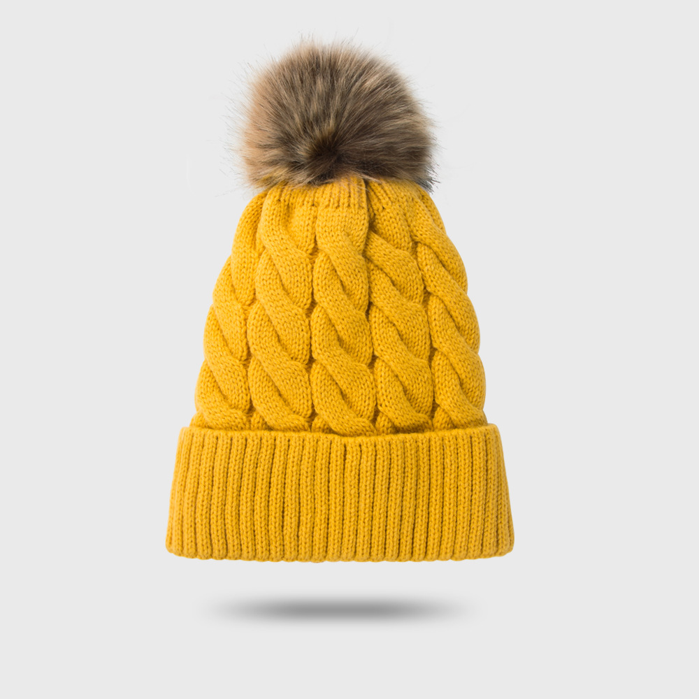 New Style Woolen Cap Thickening Velvet Keeping Warm Solid Color Fur Ball Head Cap Korean Knit Hat Wholesale display picture 5