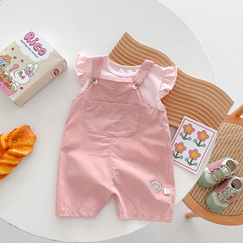 Korean style children's clothing summer baby sling jumpsuit shorts newborn boys and girls cotton outdoor crawling clothes