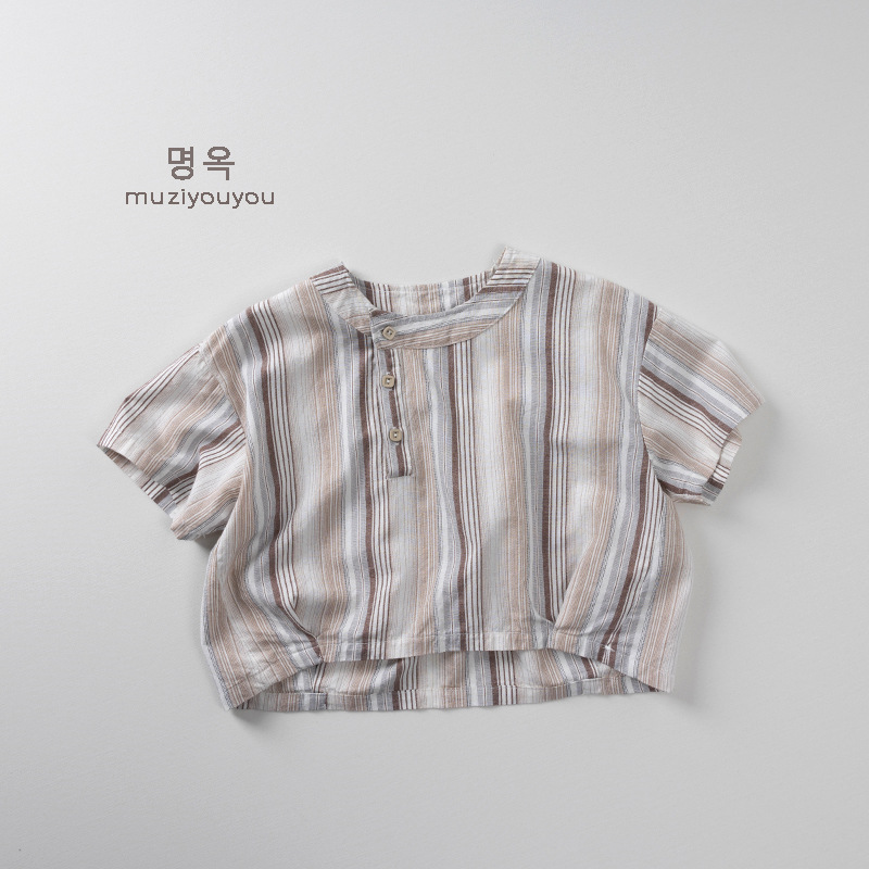Camiseta Mori coreana de algodón para niños 2025 verano nuevo estilo para hombres y mujeres camisa de bebé de manga corta chaqueta delgada ropa para niños de moda