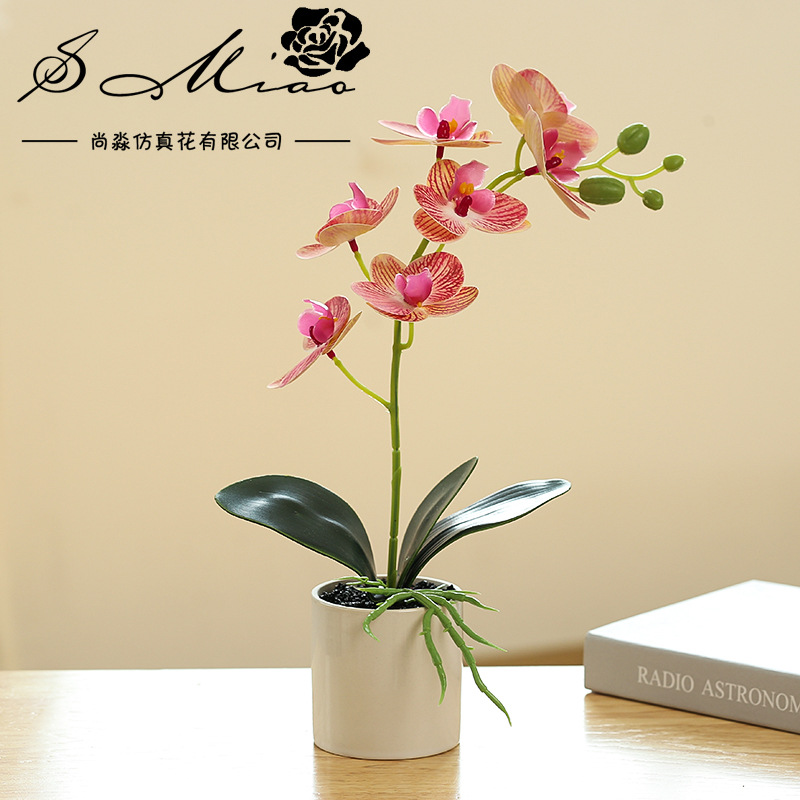 Flores artificiales con textura de película impresa en 3D, bonsái de orquídea Phalaenopsis, adornos creativos, flores artificiales directamente del fabricante, plantas artificiales en maceta image 9