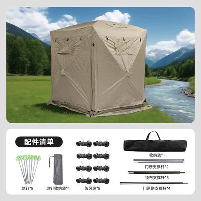 Avtomobil dam çadırları – Protection Waterproof Camping Tent - khaki-rainproof-hood-waterproof-bottom-fabric-diagonal-250cm-small-size-5-7-people
