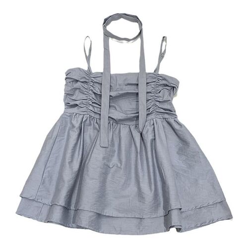 Sweet and Spicy One-Shoulder Strappy Tank Top with Off-the-Shoulder Neckline, Women's 2025 Summer New Korean Style Versatile Skirted Blouse
