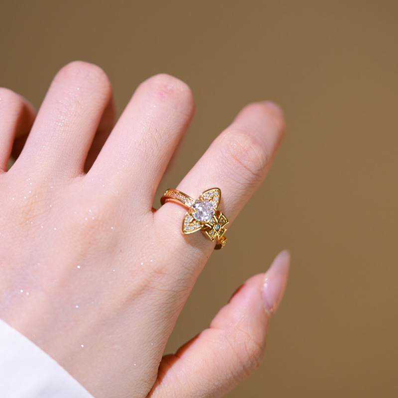 Ouyang Nana Same Style Empress Saturn Inlaid Diamond Female Internet Celebrity High-end Zircon Open Adjustable Ring_voghion.com