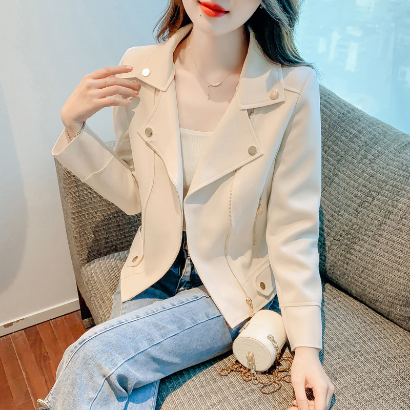 Suit Collar Suede Short Coat Women's 2023 Autumn New Fashion Elegant Slim Look All-match Biker Jacket