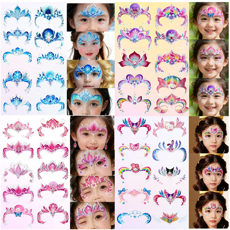 Children's Performance Elsa Princess Forehead Stickers, Holiday Face Stickers, Rainbow Butterfly Cute Painted Makeup Tattoo Stickers Children's Performance Elsa Princess Forehead Stickers, Holiday Face Stickers, Rainbow Butterfly Cute Painted Makeup Tattoo Stickers