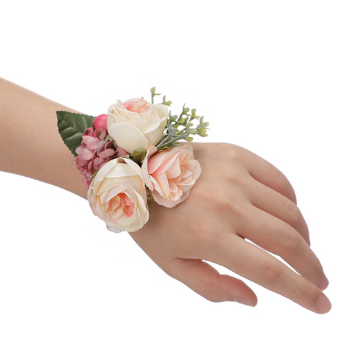 Bride and bridesmaid wrist flower wedding forest pearl wrist flower dance performance simulation flower bracelet Amazon source
