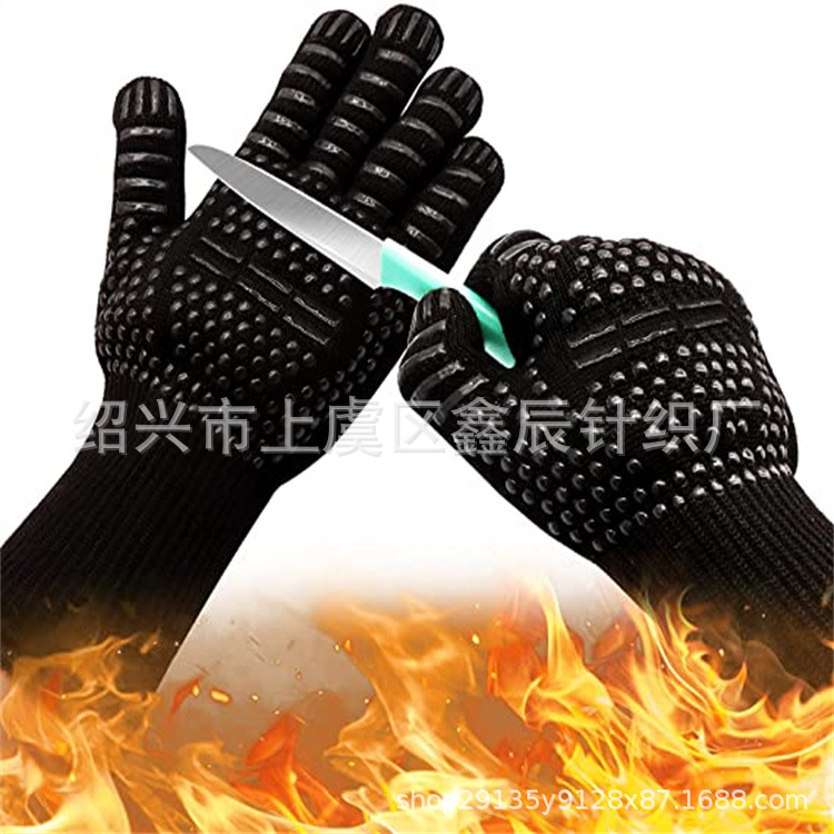 Bbq500 grados aramida resistente a altas temperaturas guantes ignífugos horno microondas aislamiento térmico hornear silicona barbacoa guantes