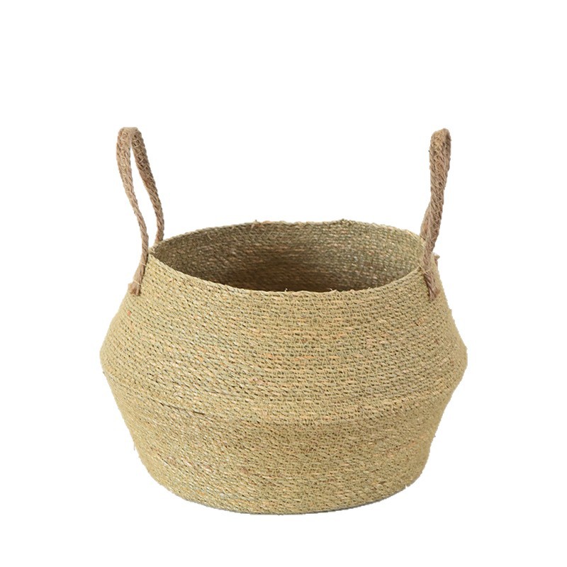 Cesta tejida portátil Cesta de flores de interior Maceta de paja Tejido de bambú Plantas Tejido de paja Cesta de paja plegable de piso al por mayor