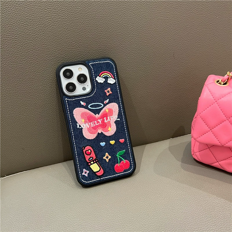 Apple, джинсовый чехол для iPhone 13, совместимый чехол, iPhone14 Pro, защитный чехол, с вышивкой, 13promax, iphone