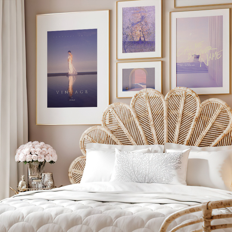 A variety of purple decorative painting living room Nordic landscape photography hanging painting core modern simple sofa background wall mural