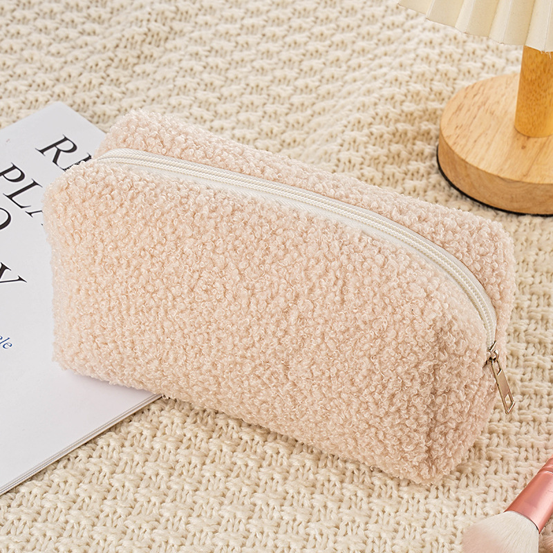 かわいいテディベルベットロールベルベット化粧品バッグポータブル大容量鉛筆バッグ文具箱ソフトワックス収納トイレタリーバッグ枕|undefined