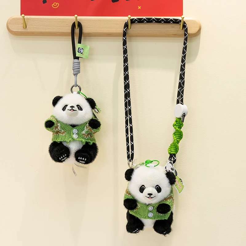 Yizongfang Vestir Panda Clip para teléfono móvil Muñeca de peluche de dibujos animados lindo panda Adornos creativos para teléfono móvil
