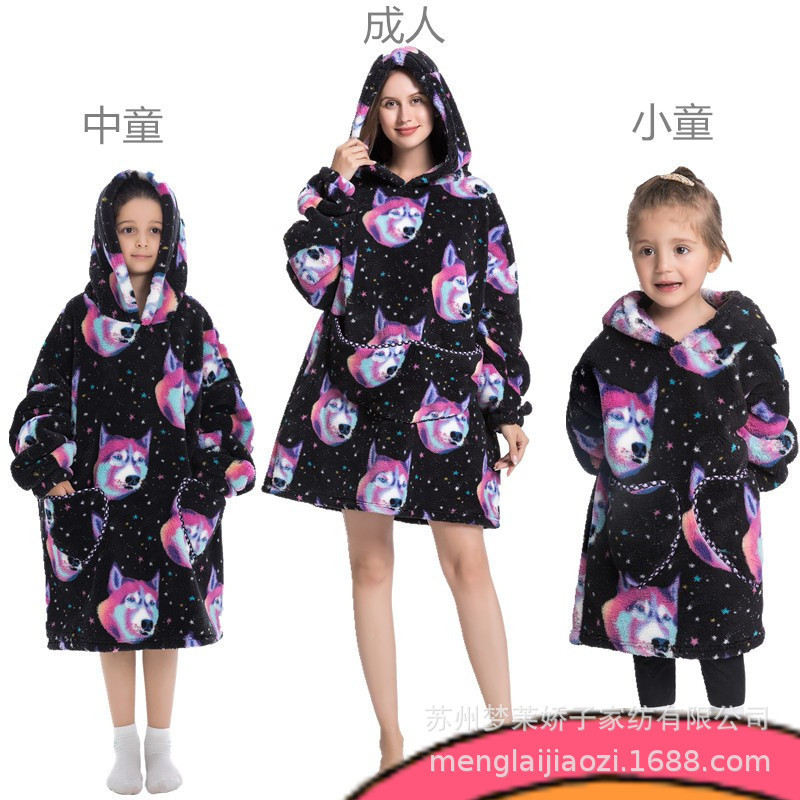 新型の厚い防寒服の怠け者の絨毯の子供の漫画のかわいいパジャマの子供の帽子の衛衣の舒綿の絨毯の家の服|undefined