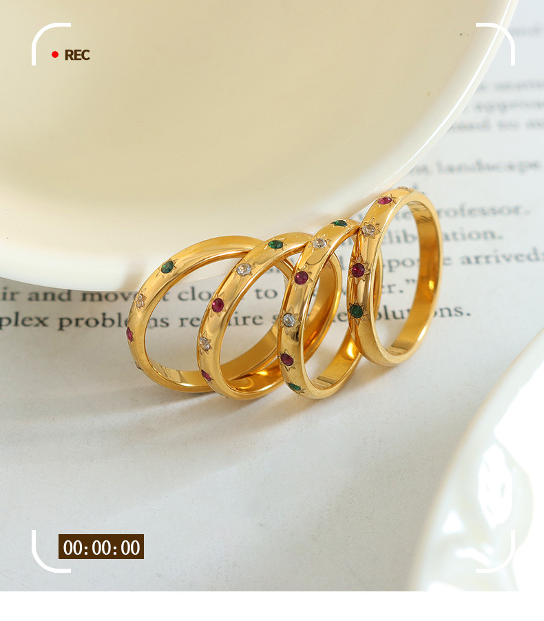 Fashion Circle Titanium Steel Rings Plating Zircon Stainless Steel Rings