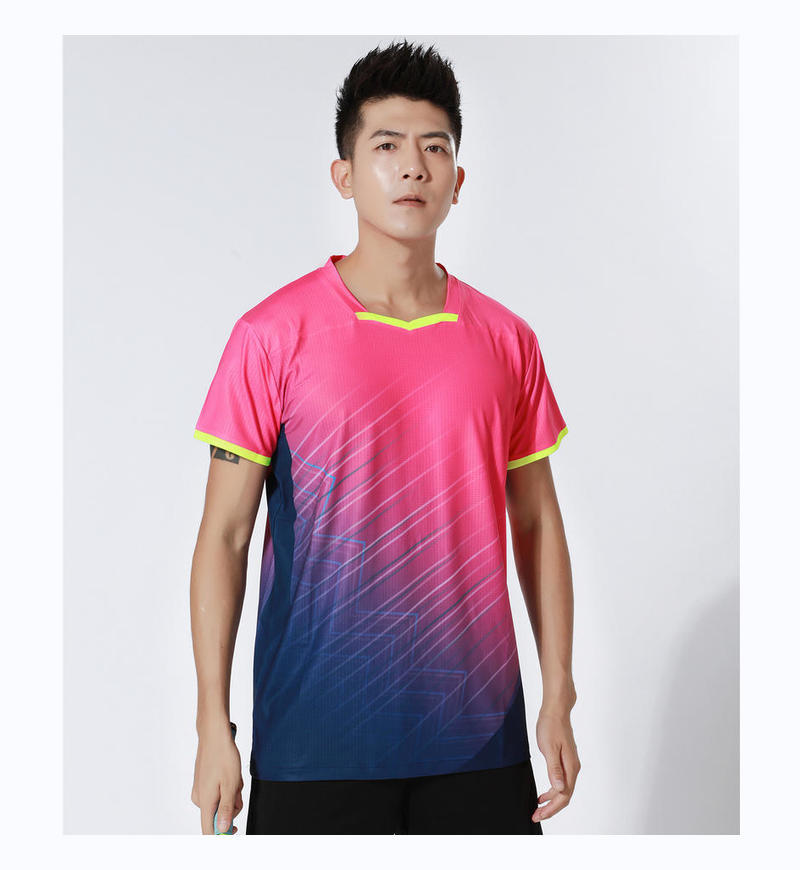 Nuevo traje de bádminton fresco de manga corta succión de sudor rápido secado hombre y mujer de cuello redondo de verano traje de bádminton deportivo