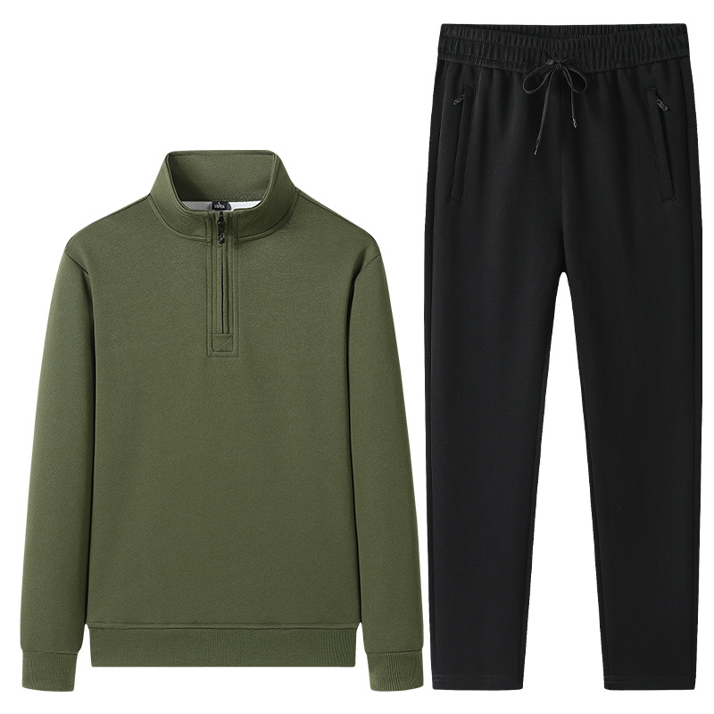 Trajes deportivos de algodón transfronterizos de primavera y otoño para hombres, camisetas de manga larga con medio cremallera, pantalones rectos para hombres, set de dos piezas.